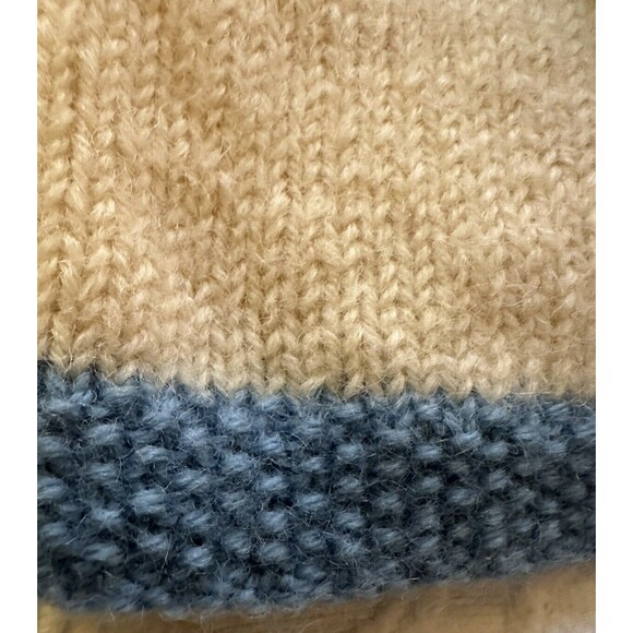 Vintage Handmade Knit  Cardigan Sweater Size S  100% Wool - Ivory & Blue - Picture 6 of 7
